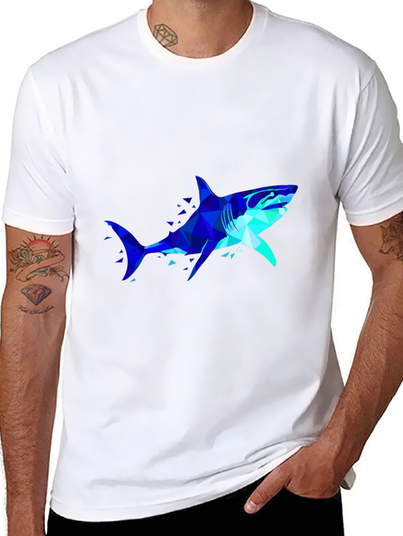 Geometric Shark Graphic Tee - Black