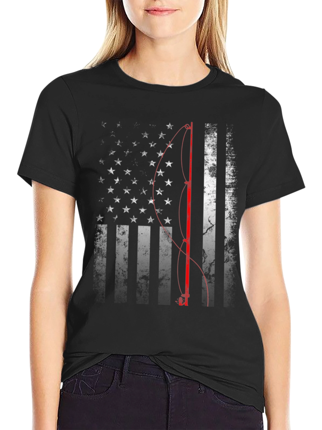 American Flag Fishing T-Shirt - Patriotic Angler Apparel
