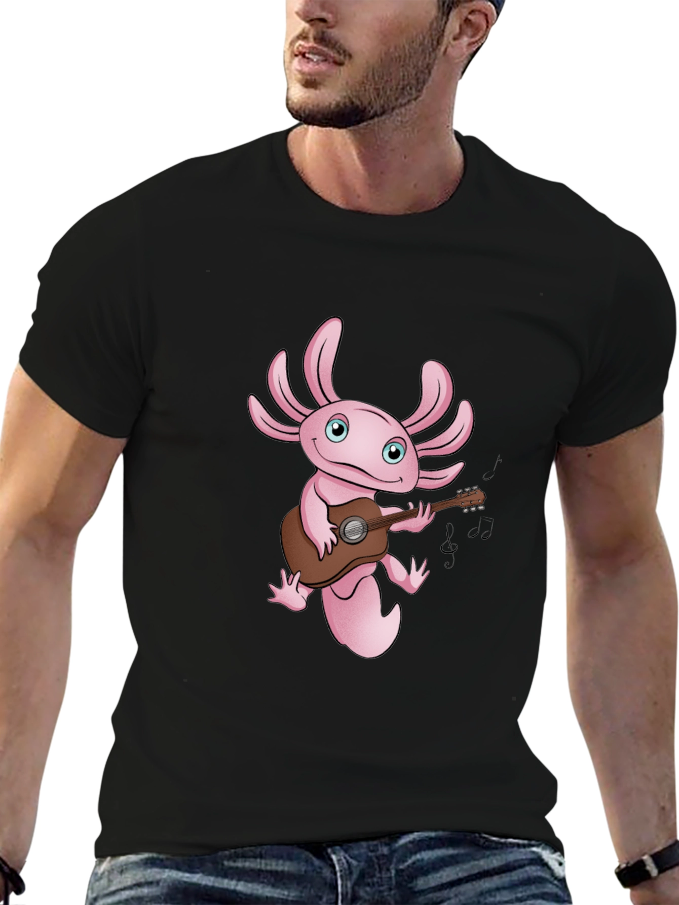 Axolotl Guitar Player Graphic T-Shirt - Black