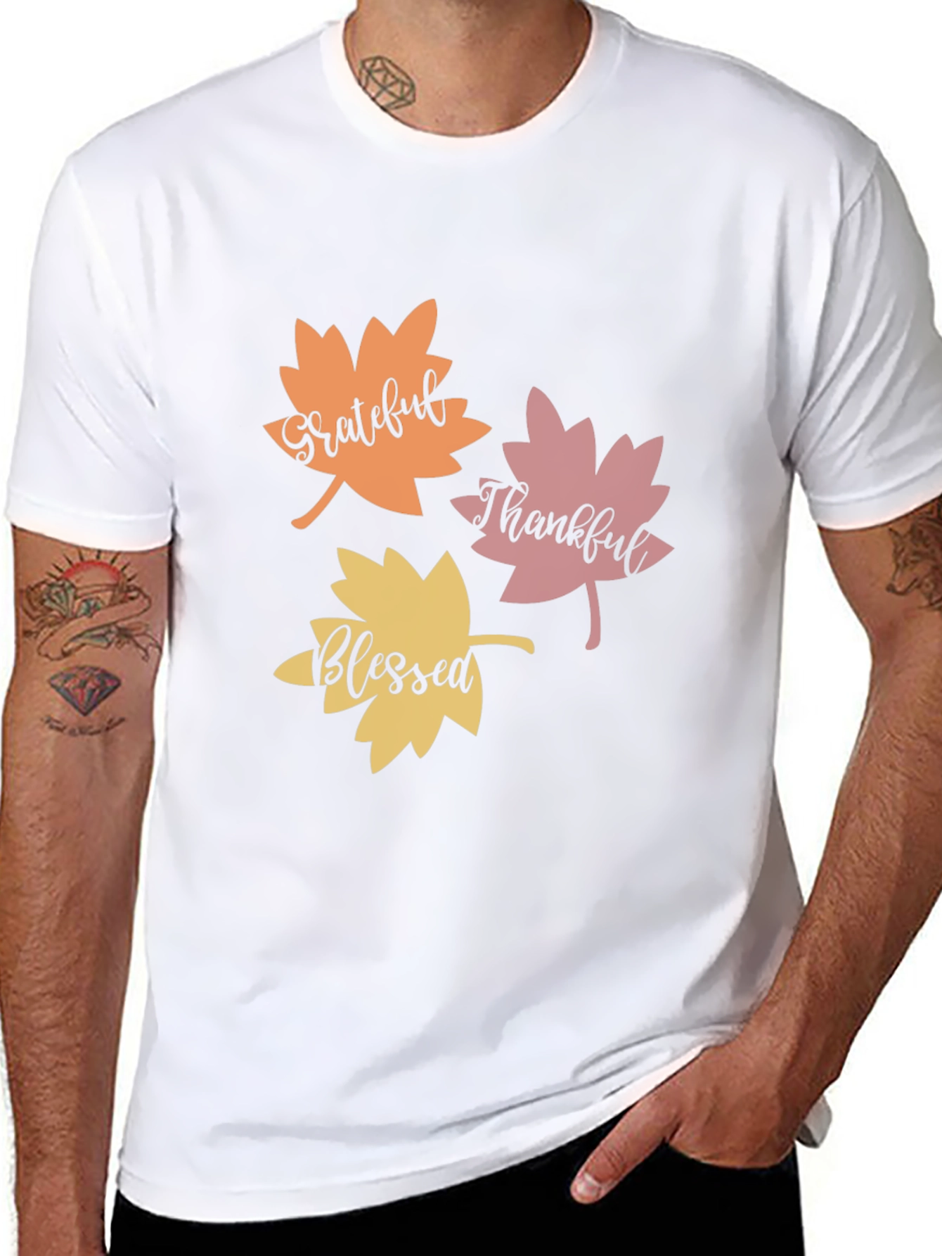Grateful Thankful Blessed Fall Leaves T-Shirt