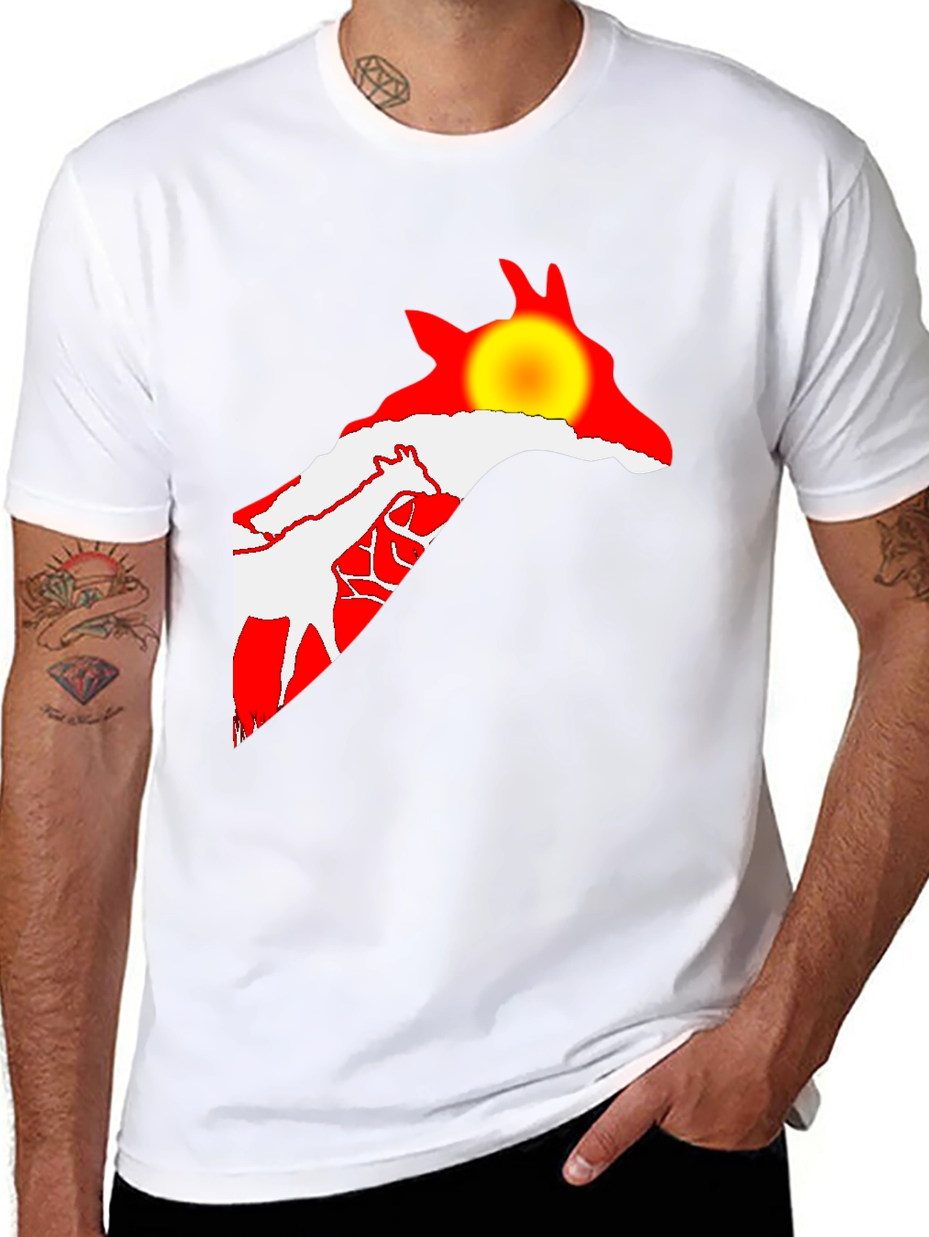 Giraffe Sunset Black T-Shirt
