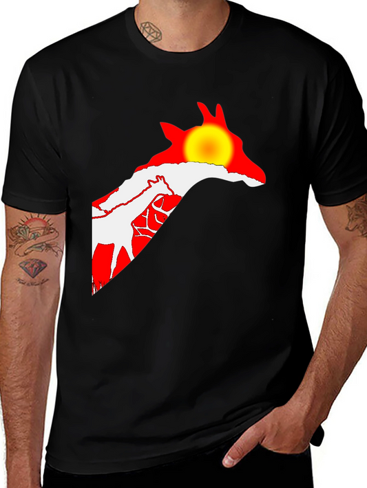 Giraffe Sunset Black T-Shirt