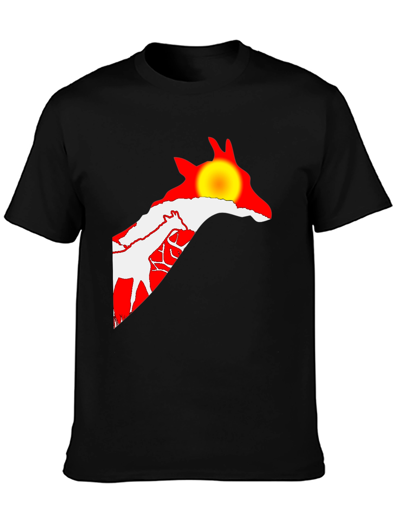 Giraffe Sunset Black T-Shirt