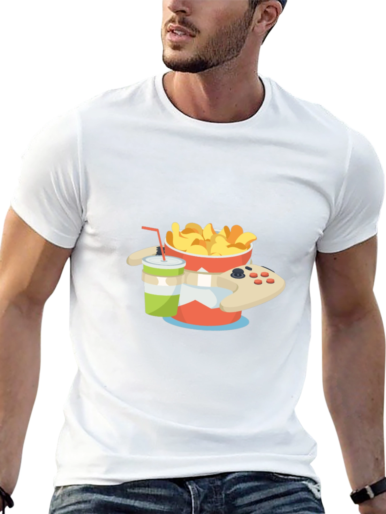 Gamer Snack T-Shirt - Chips Drink and Controller Design