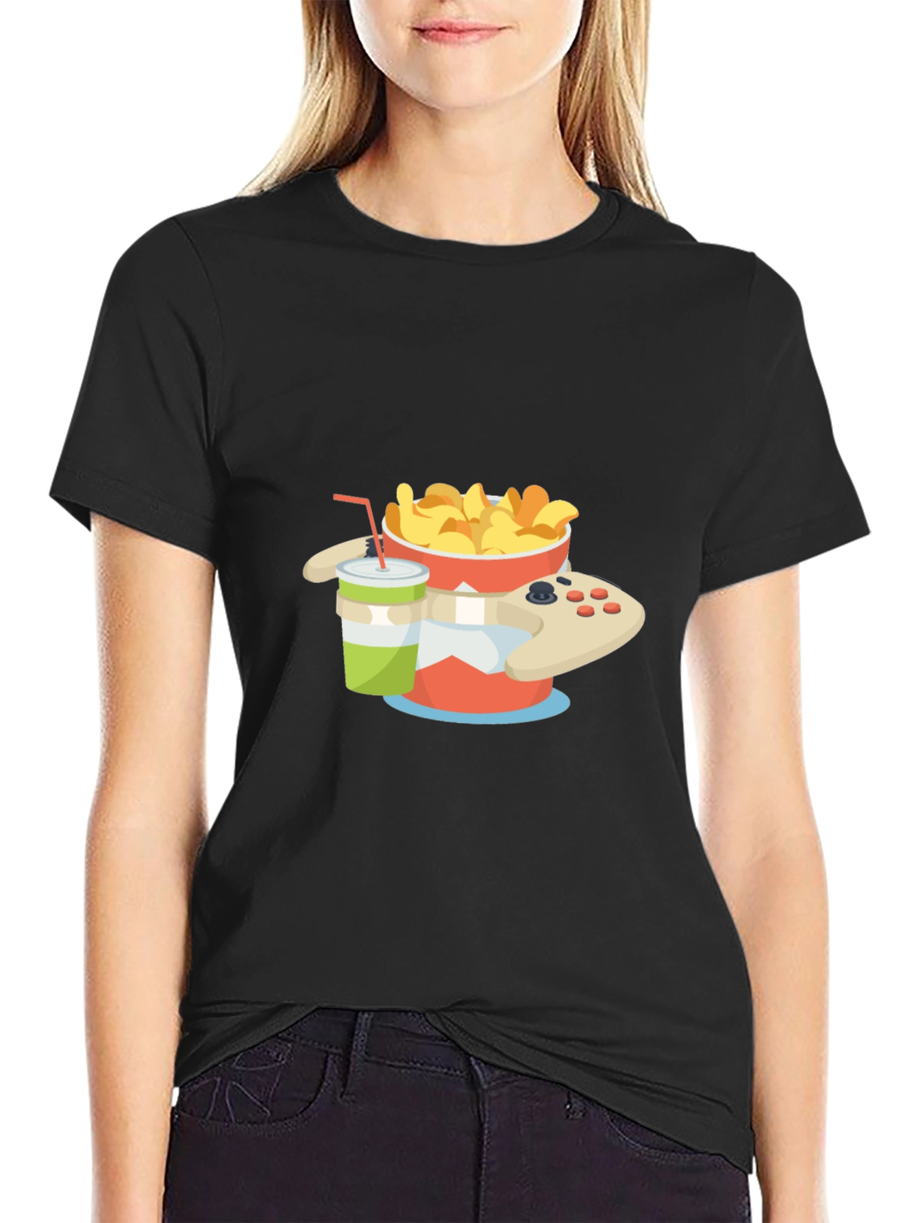 Gamer Snack T-Shirt - Chips Drink and Controller Design