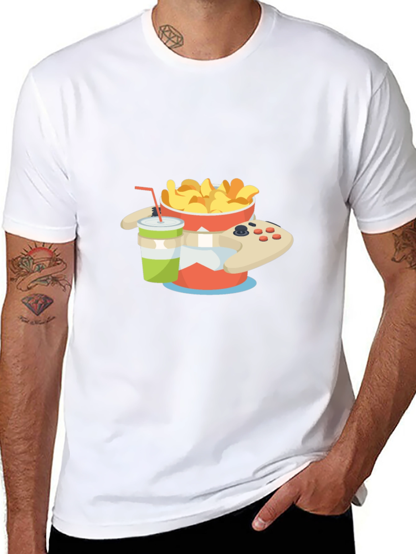Gamer Snack T-Shirt - Chips Drink and Controller Design