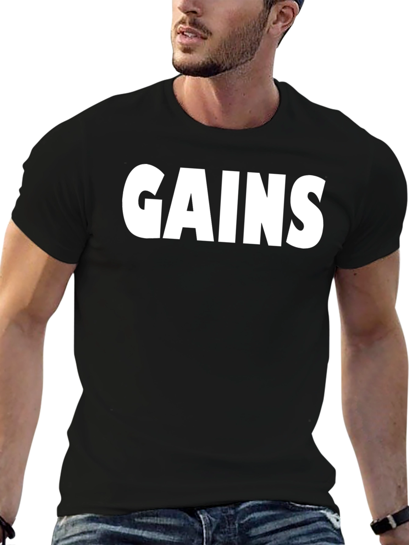 GAINS Graphic T-Shirt - Black Gym Fitness Tee