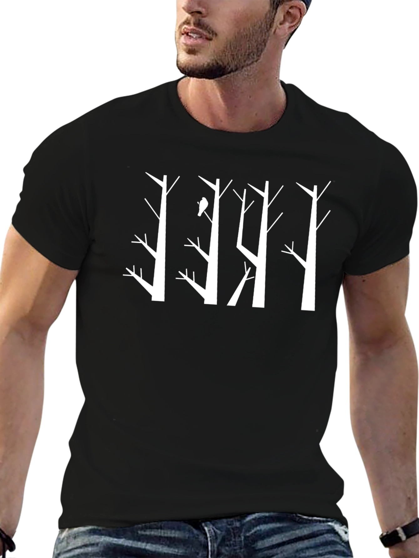 Abstract Bird on Tree T-Shirt - Black