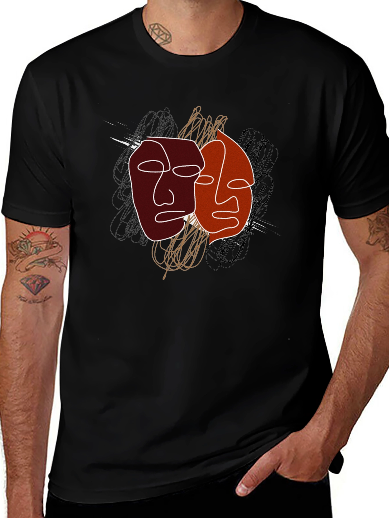 Abstract Faces Graphic Tee - Modern Art Shirt