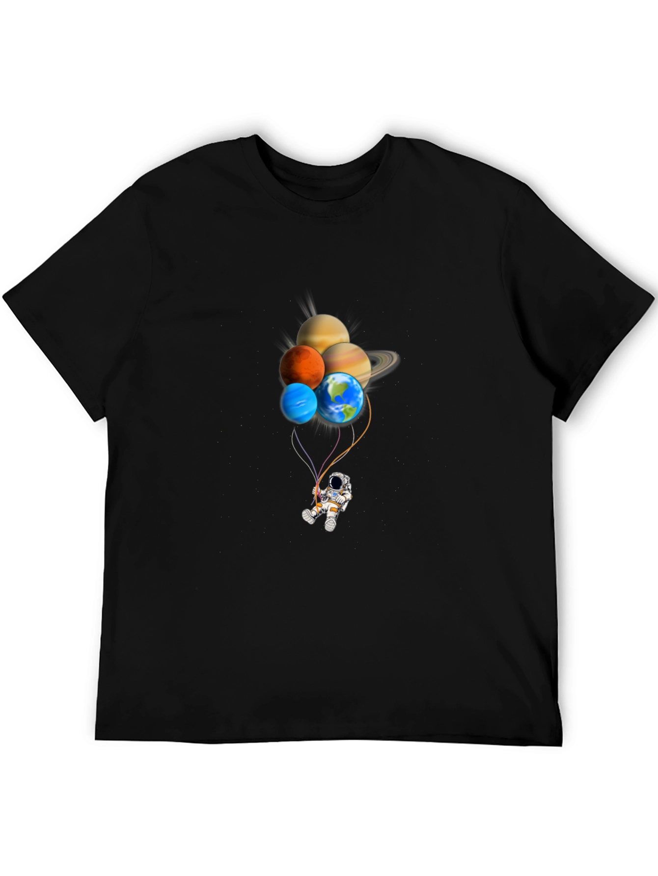 Astronaut Planet Balloon Graphic Tee - Black