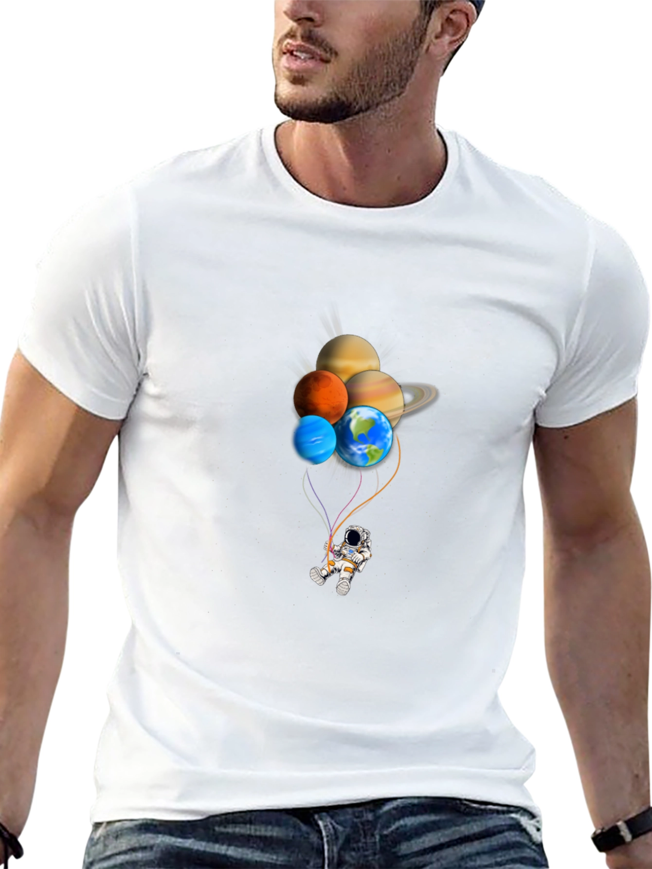 Astronaut Planet Balloon Graphic Tee - Black