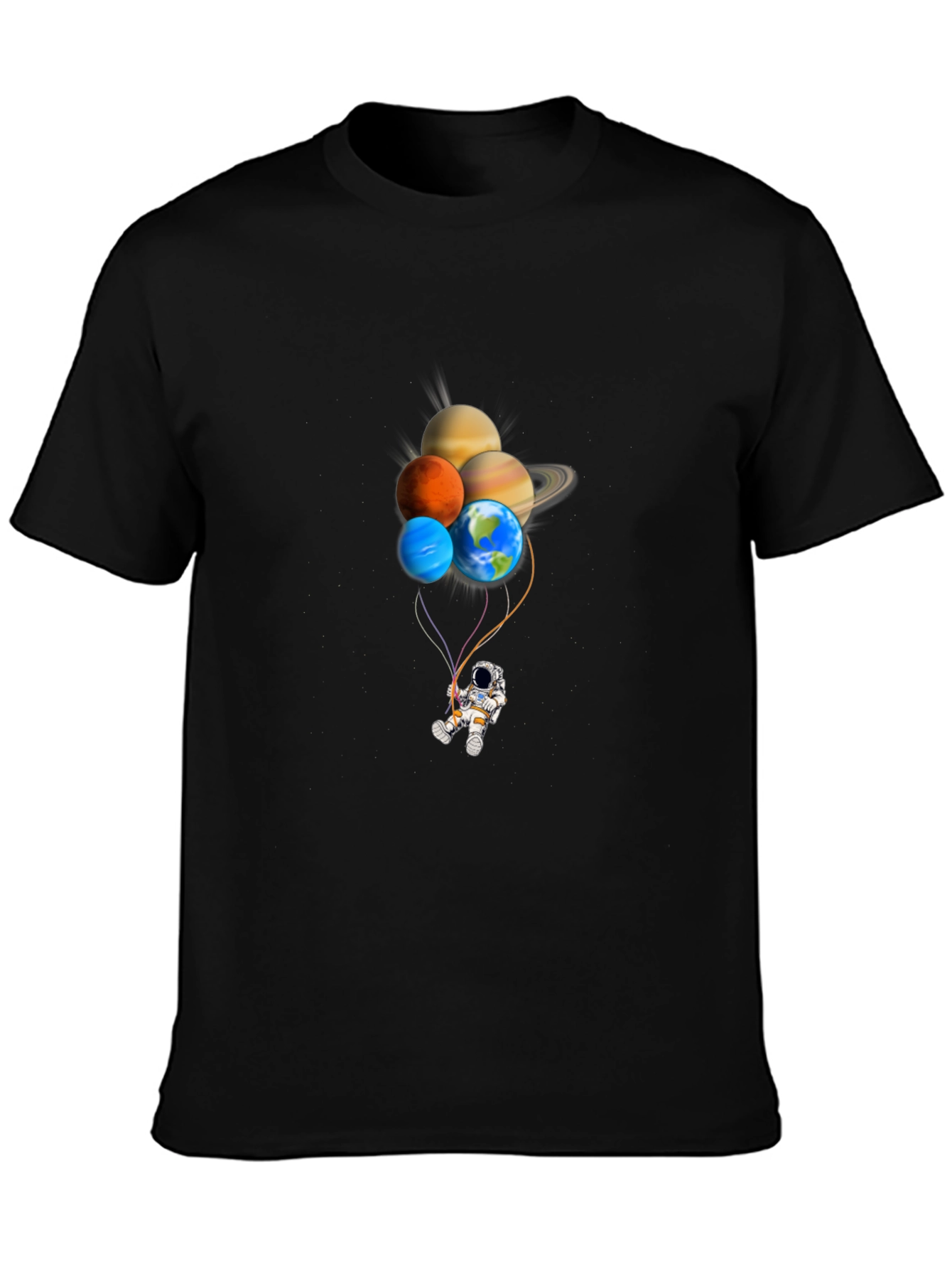 Astronaut Planet Balloon Graphic Tee - Black