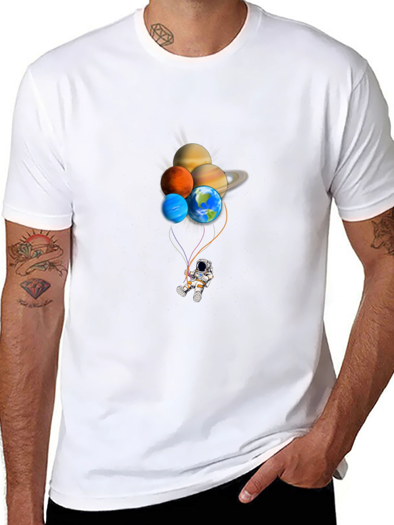 Astronaut Planet Balloon Graphic Tee - Black