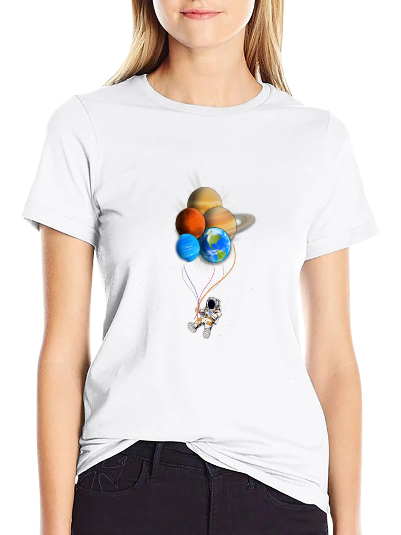 Astronaut Planet Balloon Graphic Tee - Black