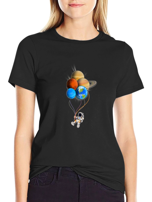 Astronaut Planet Balloon Graphic Tee - Black