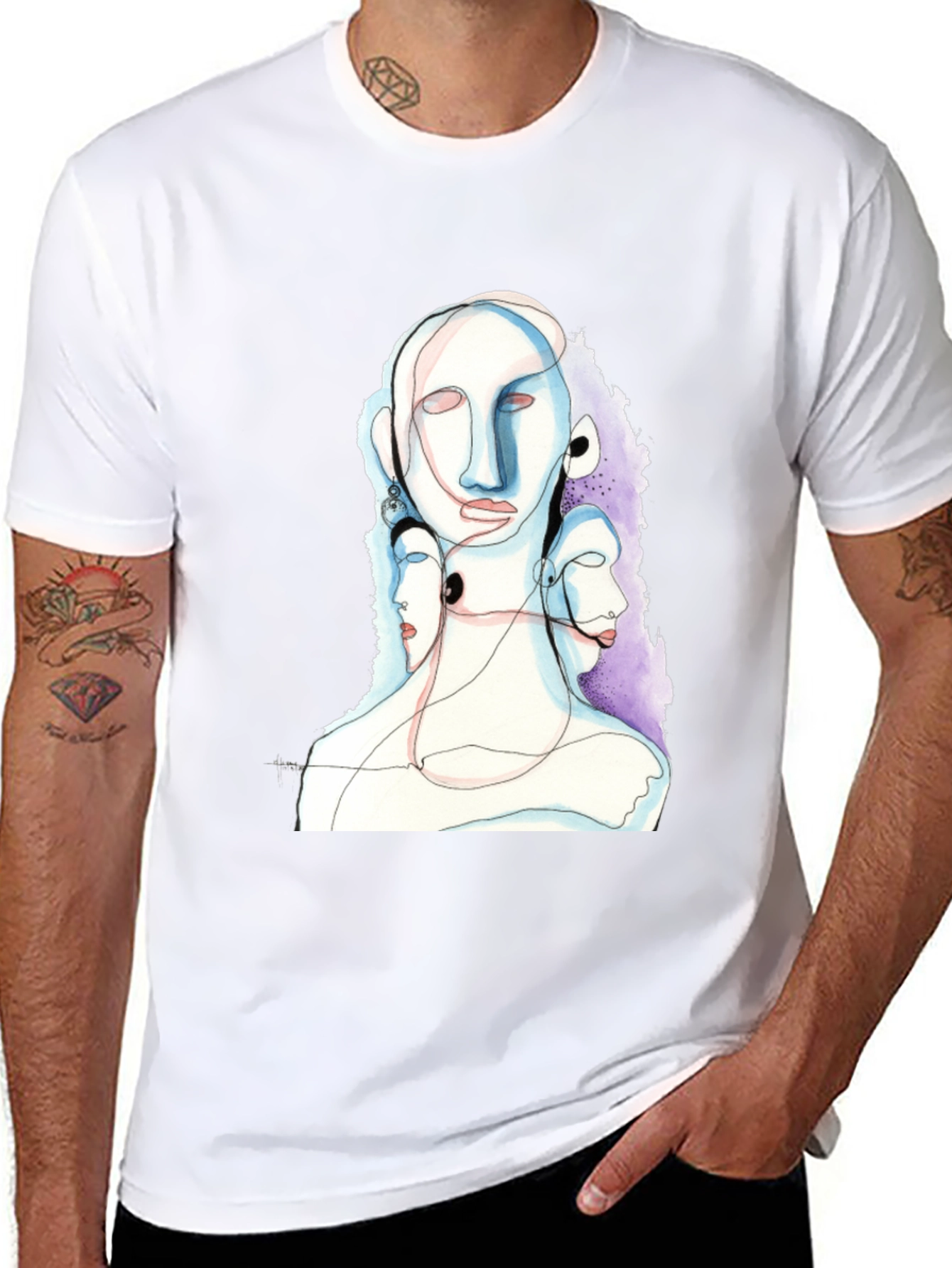 Abstract Faces Black Graphic Tee