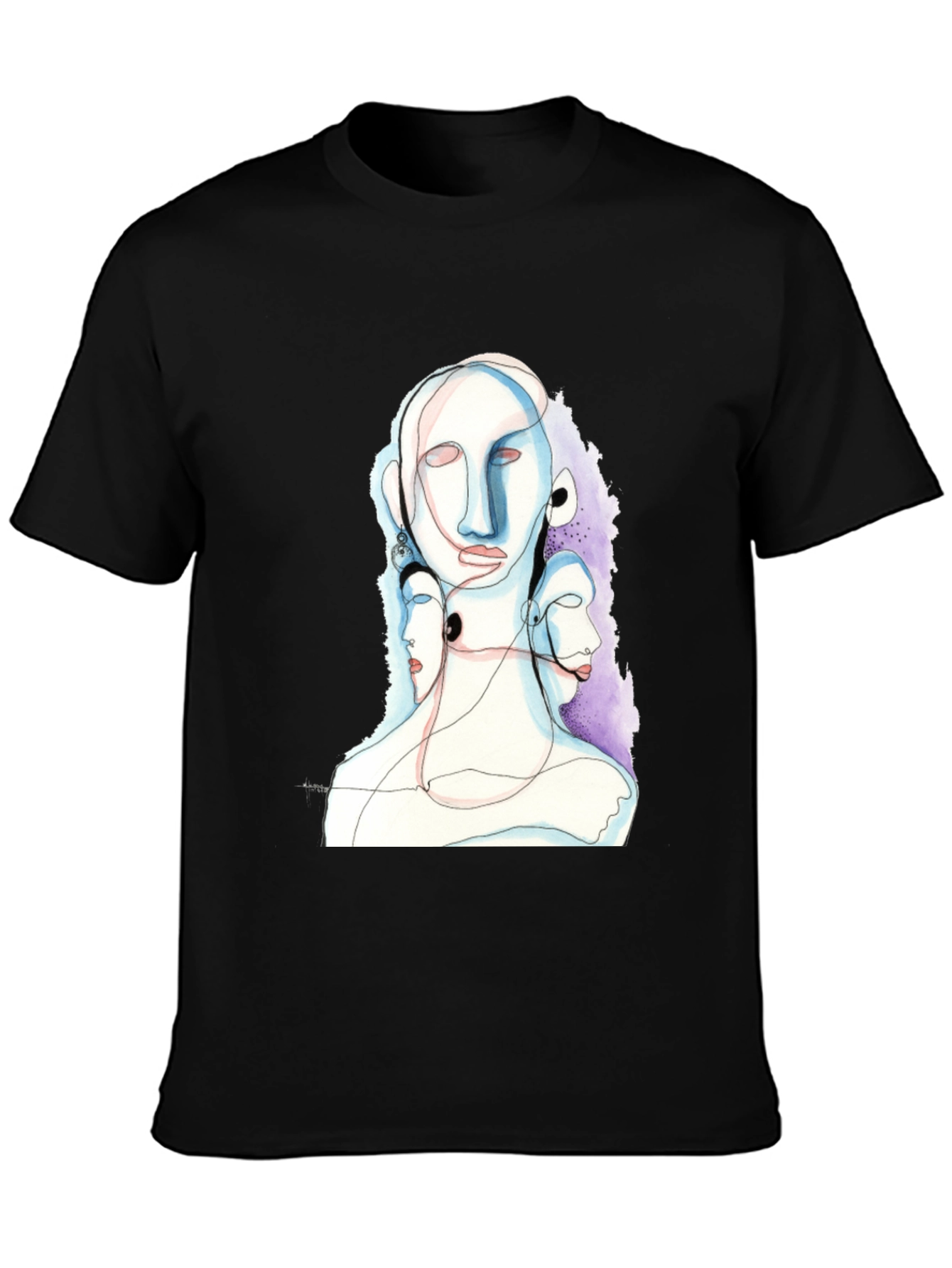 Abstract Faces Black Graphic Tee