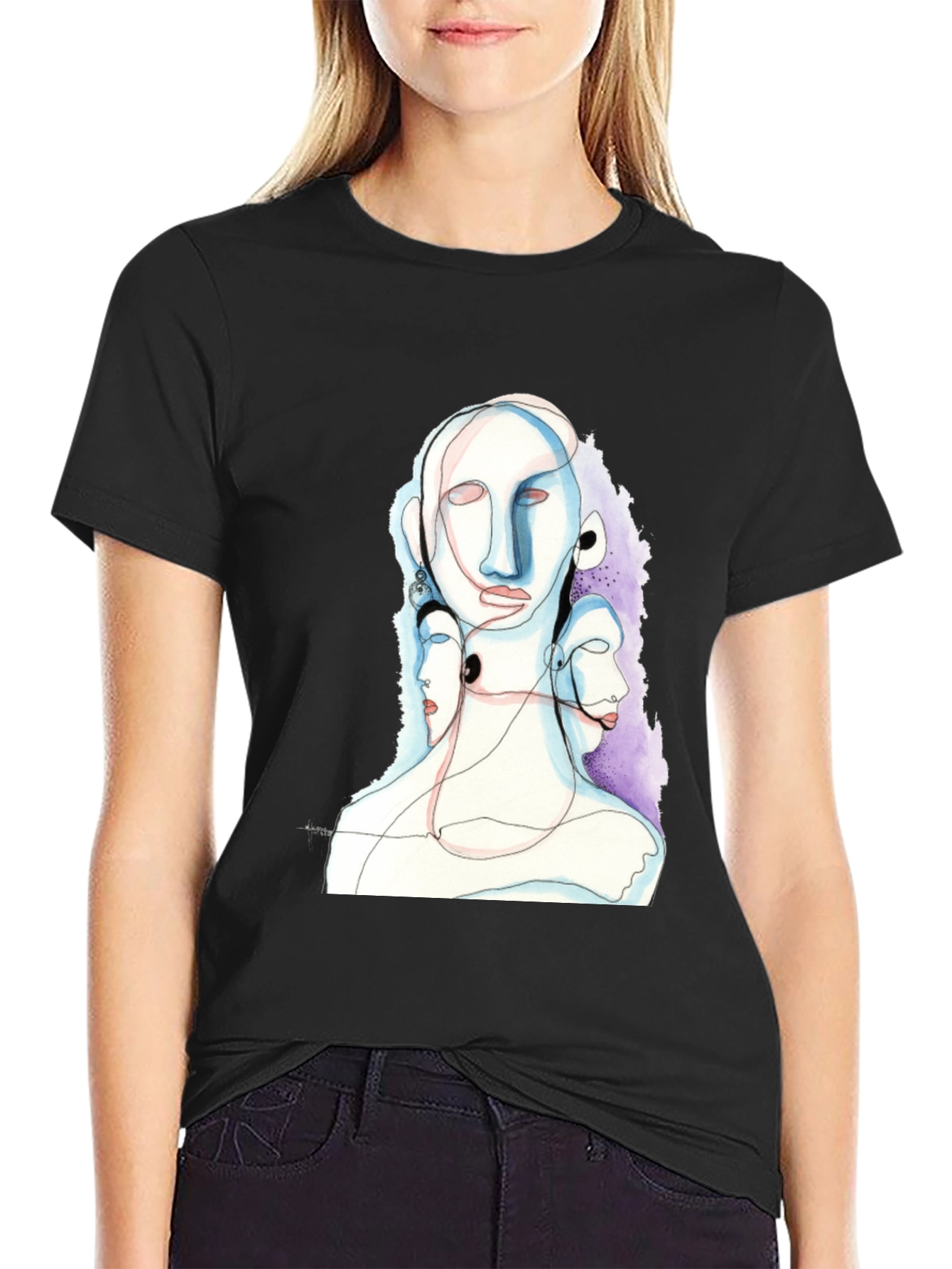 Abstract Faces Black Graphic Tee