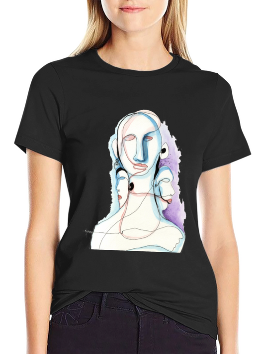 Abstract Faces Black Graphic Tee