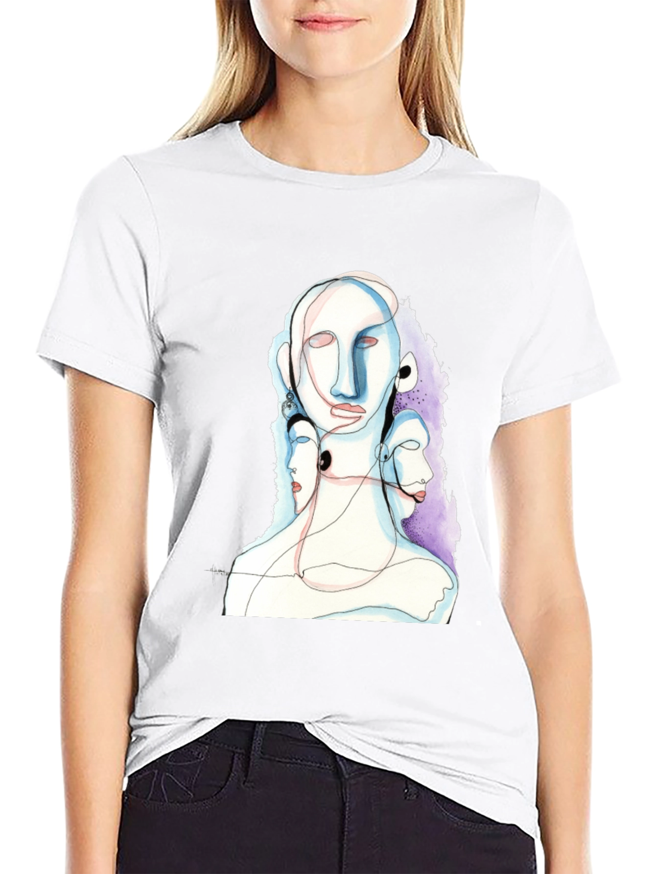 Abstract Faces Black Graphic Tee