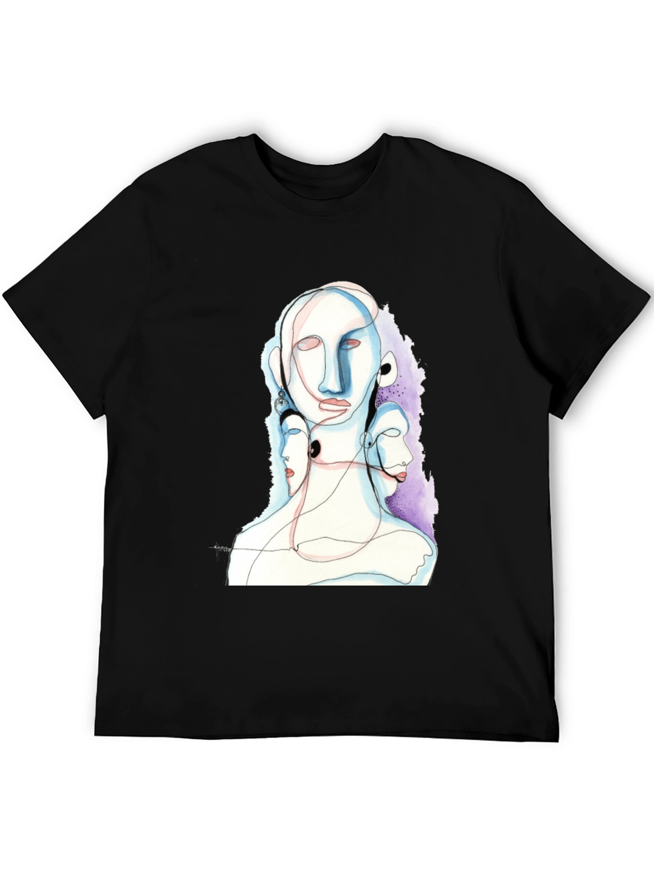 Abstract Faces Black Graphic Tee