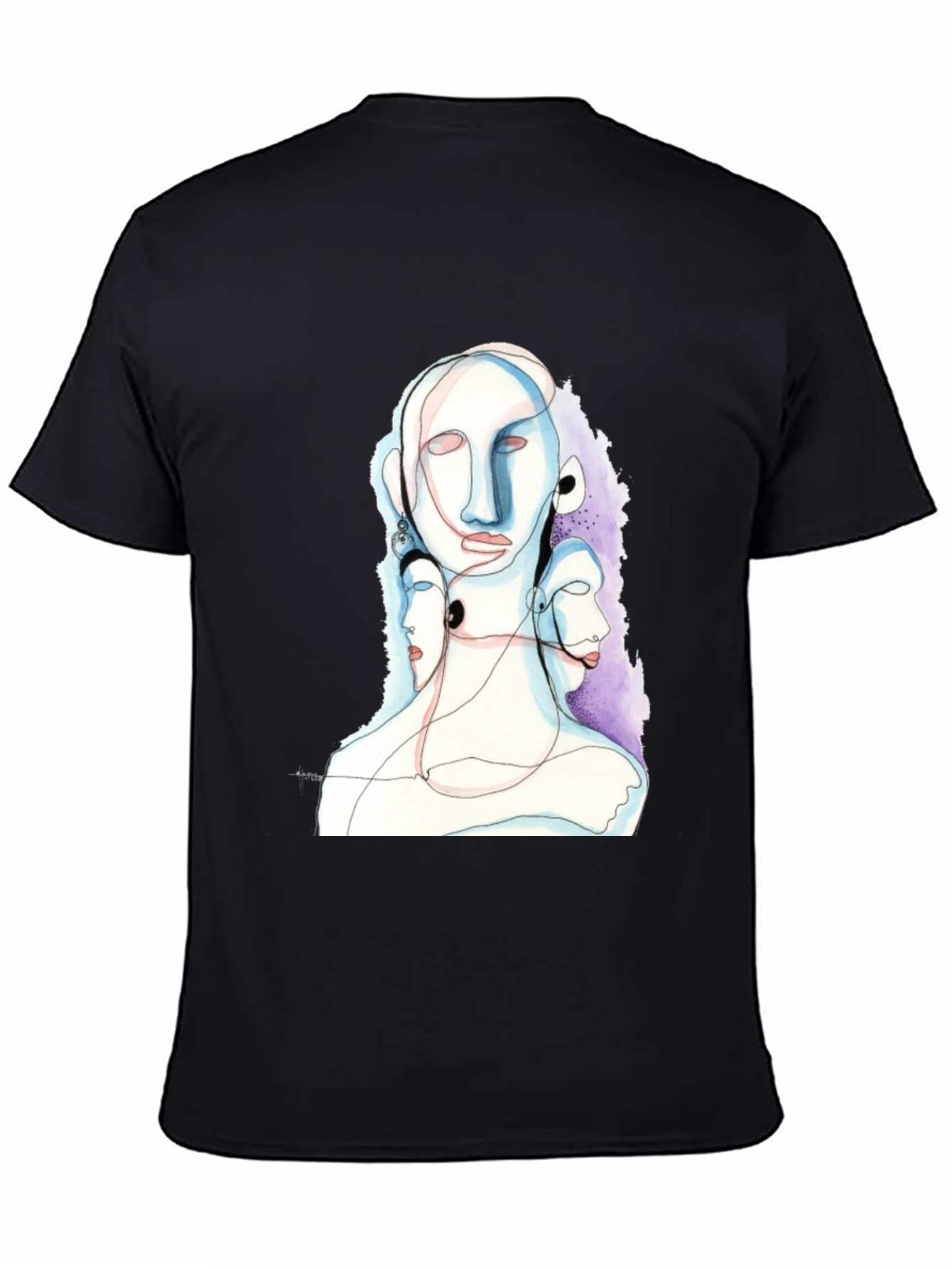Abstract Faces Black Graphic Tee
