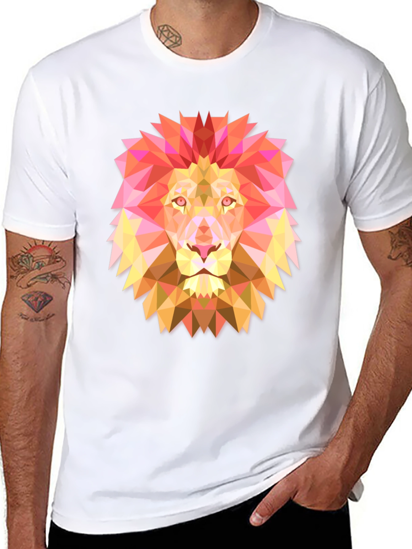 Geometric Lion Graphic Tee - Modern Black T-Shirt