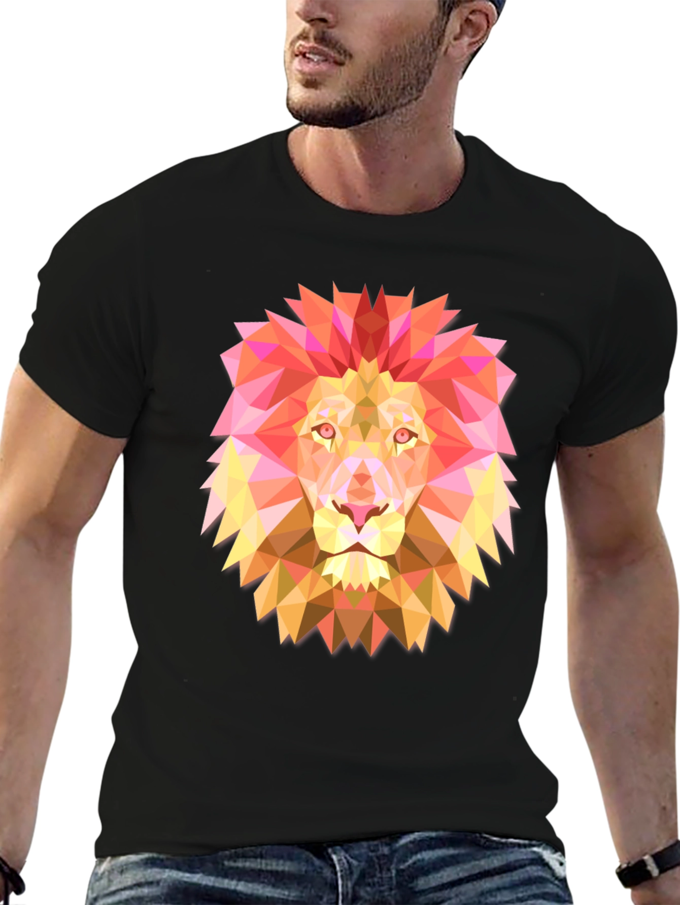 Geometric Lion Graphic Tee - Modern Black T-Shirt