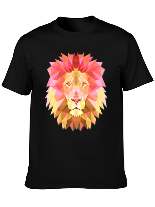 Geometric Lion Graphic Tee - Modern Black T-Shirt