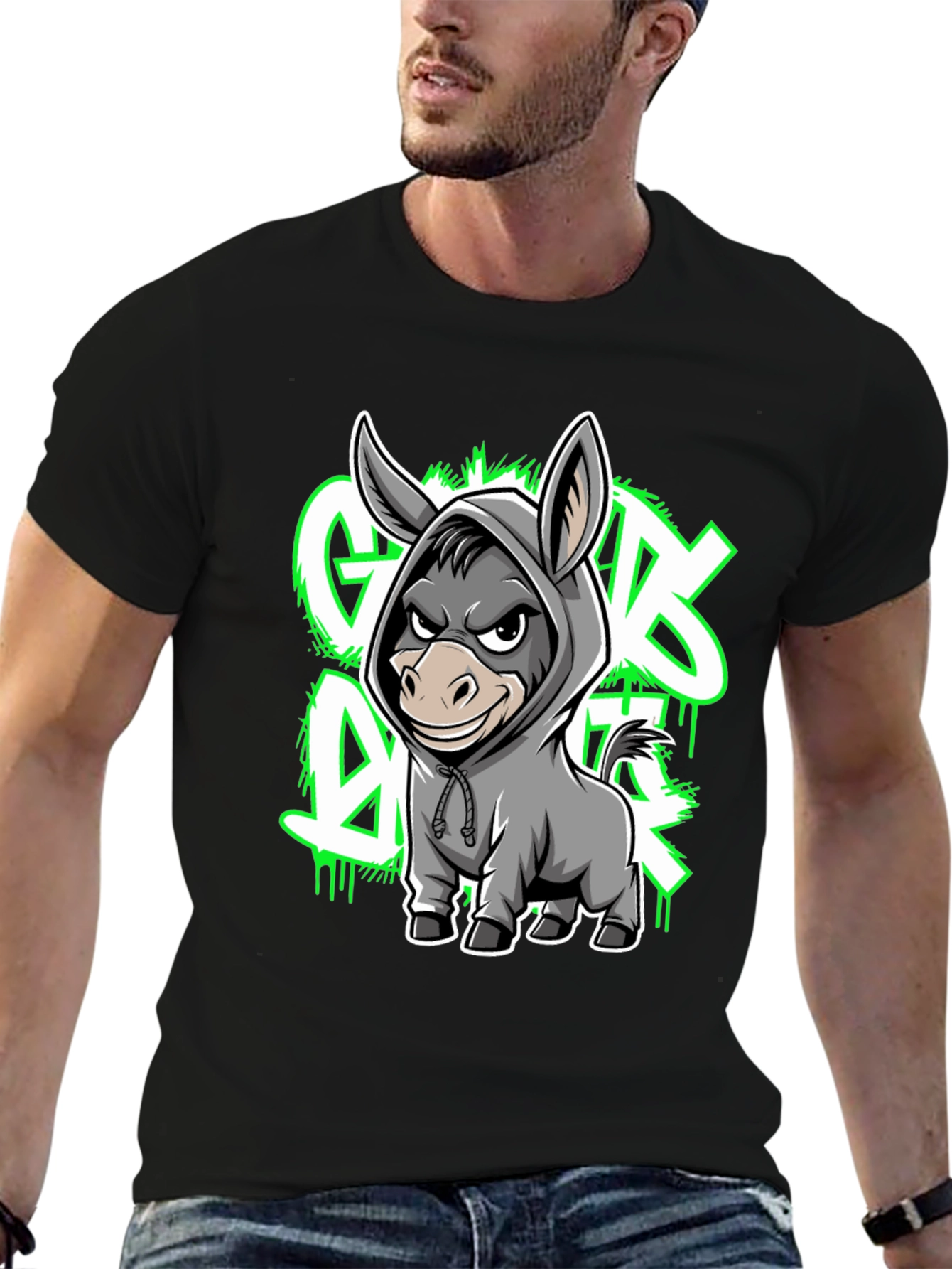 Graphic Tee - Cartoon Donkey in Hoodie