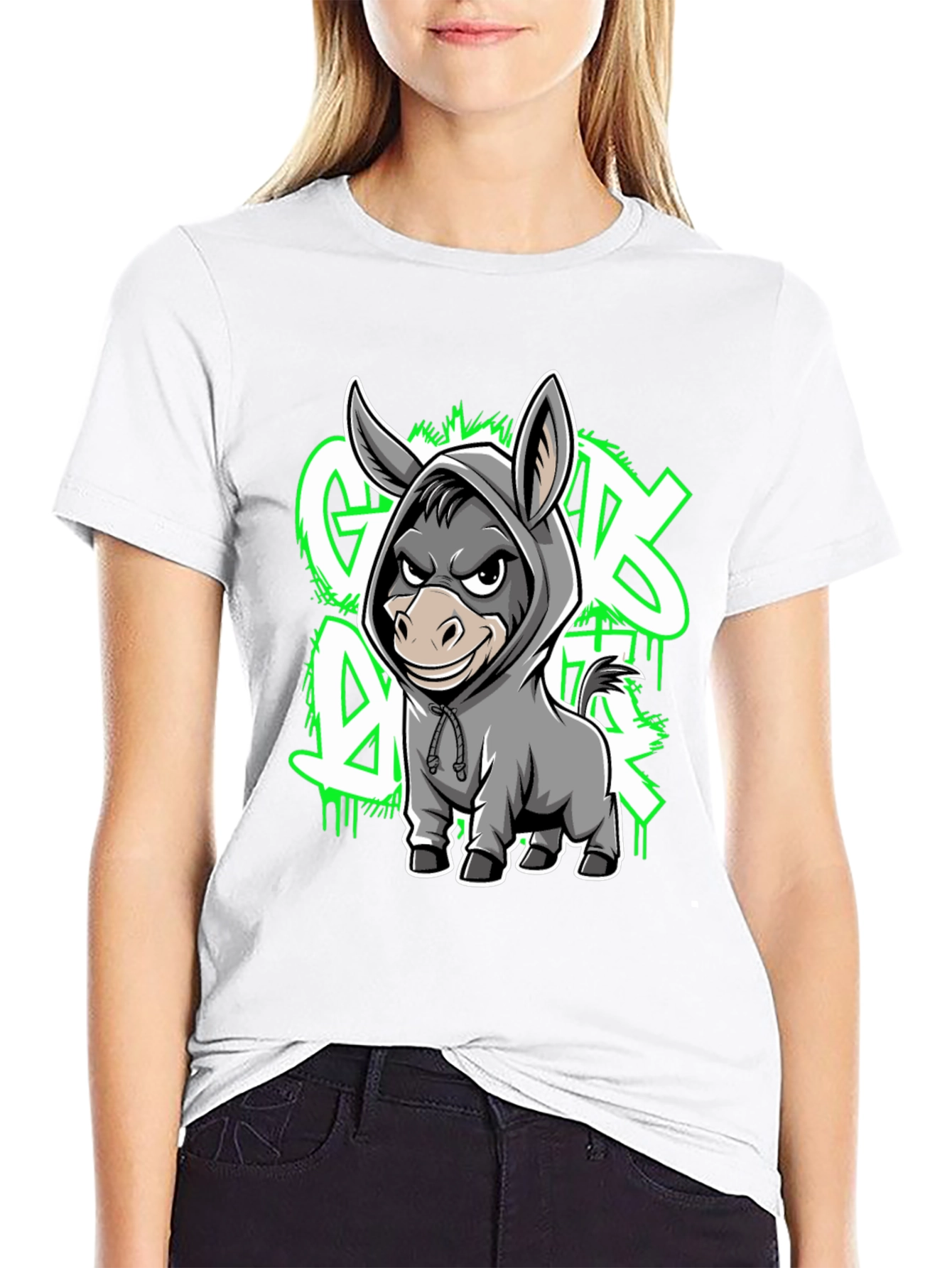 Graphic Tee - Cartoon Donkey in Hoodie