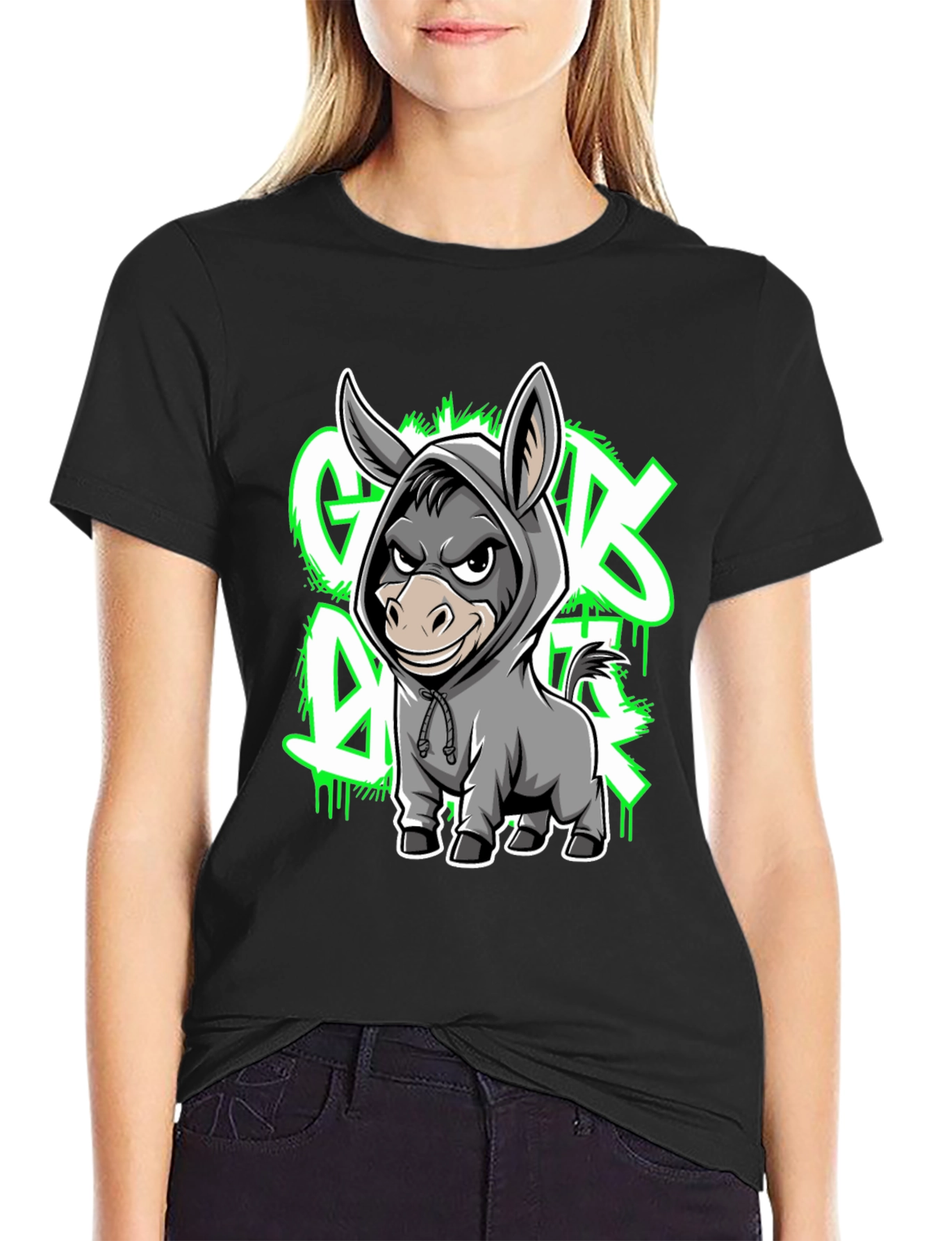 Graphic Tee - Cartoon Donkey in Hoodie