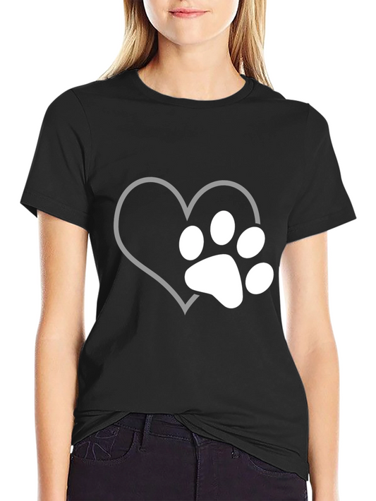 Heart Paw Print Tee - Black Cotton Comfort