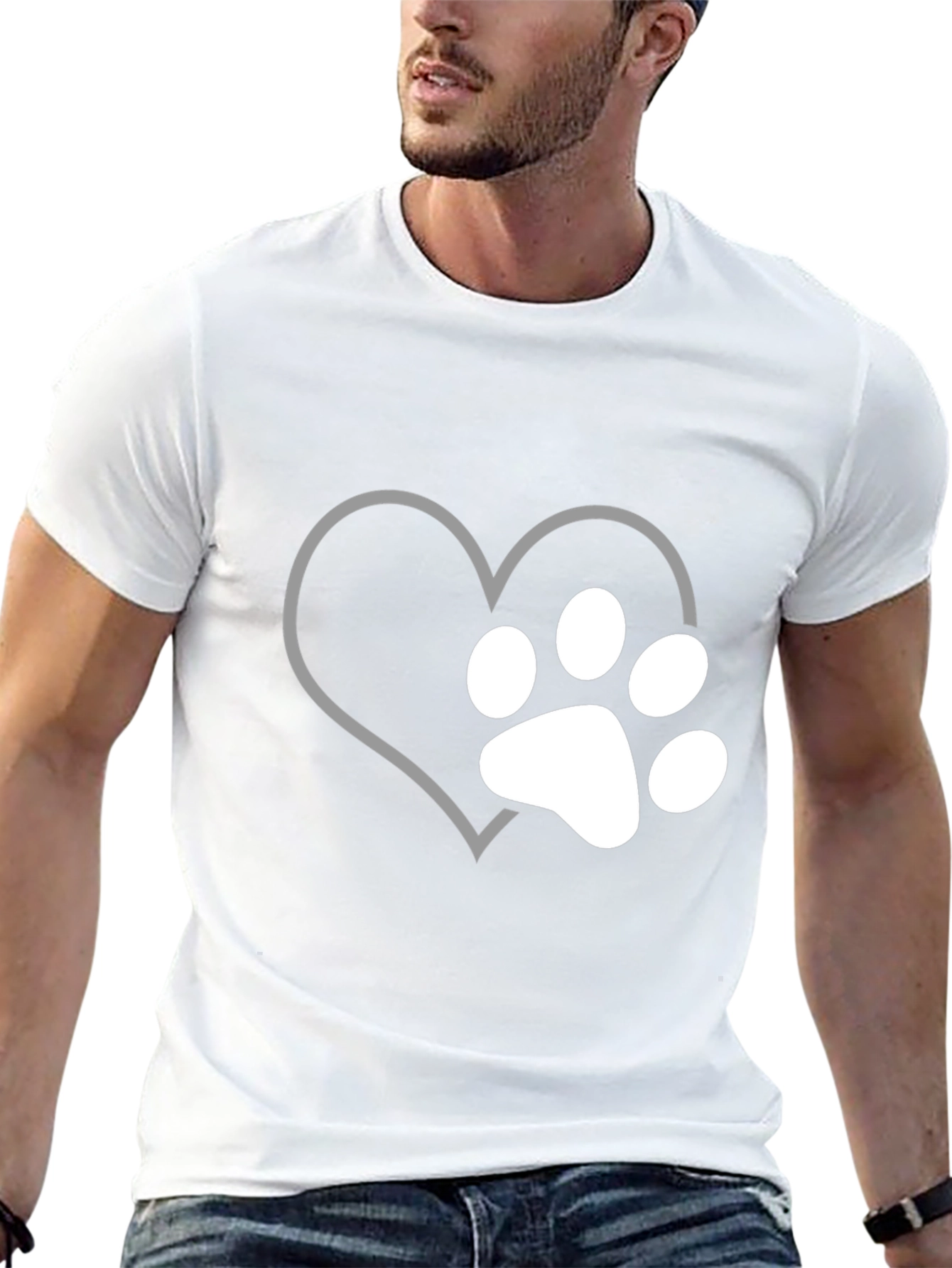 Heart Paw Print Tee - Black Cotton Comfort