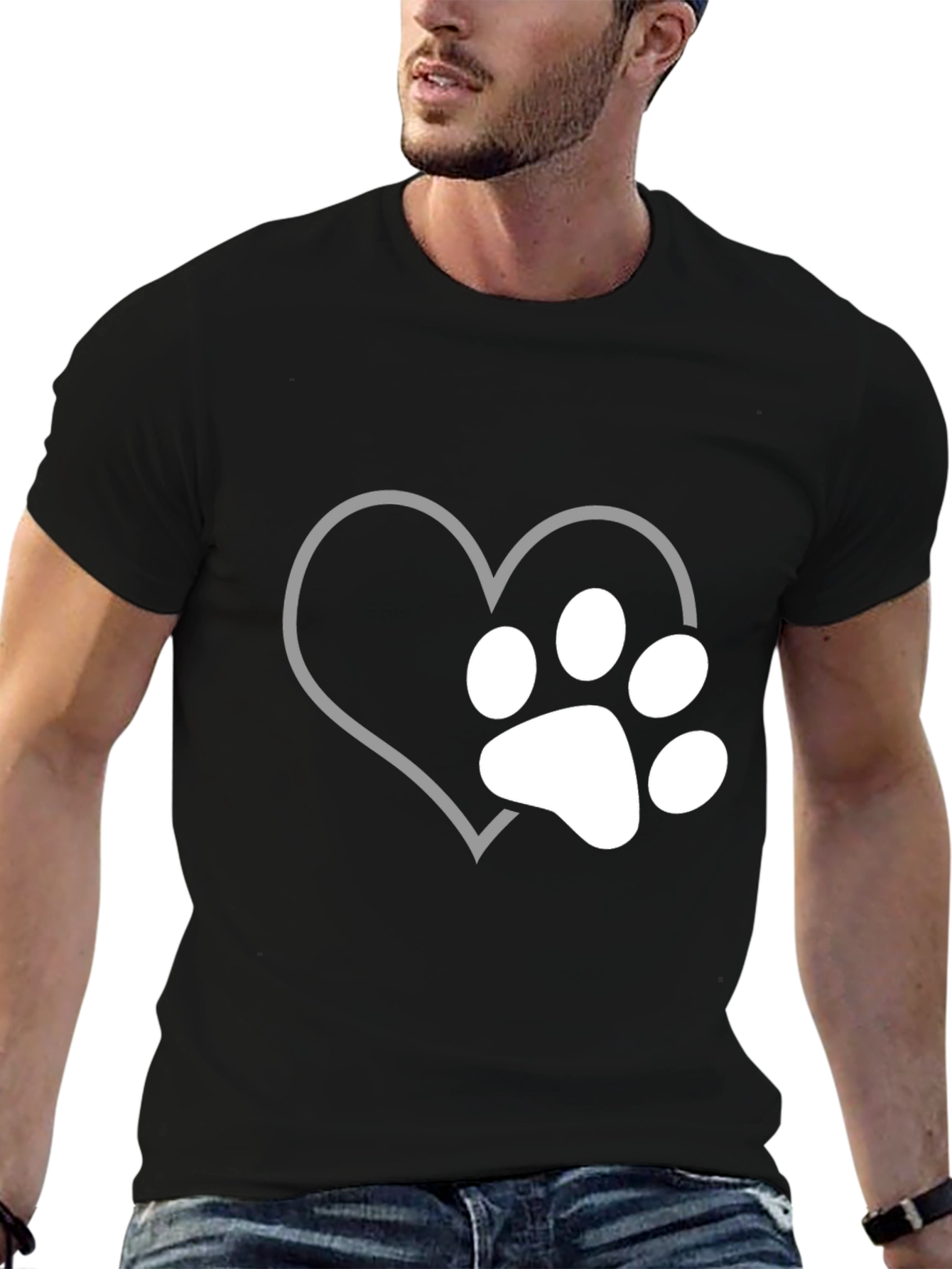 Heart Paw Print Tee - Black Cotton Comfort