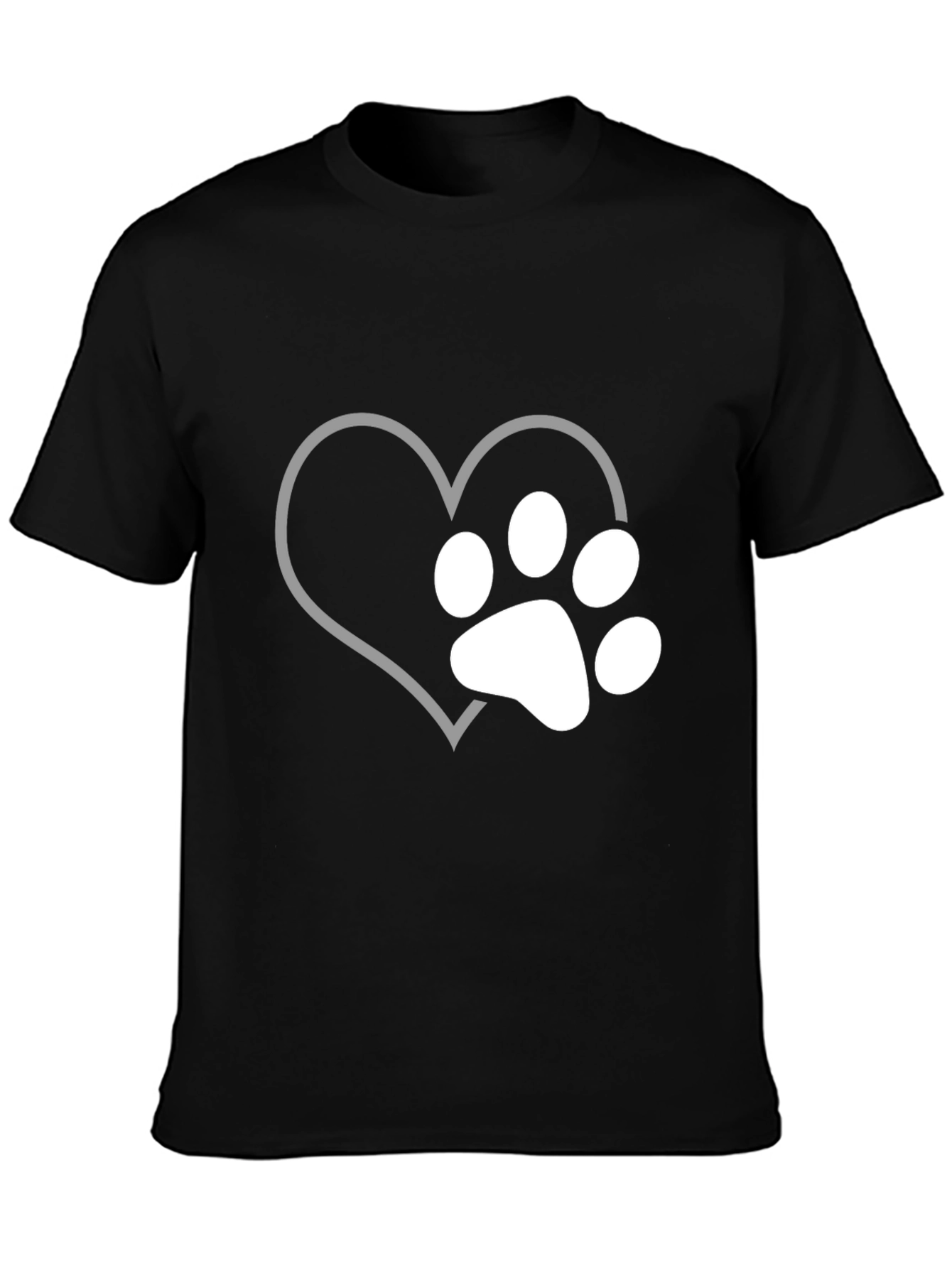 Heart Paw Print Tee - Black Cotton Comfort