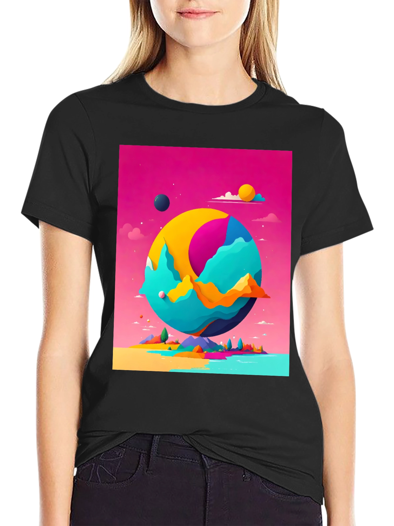 Abstract World Graphic Tee - Black Cotton