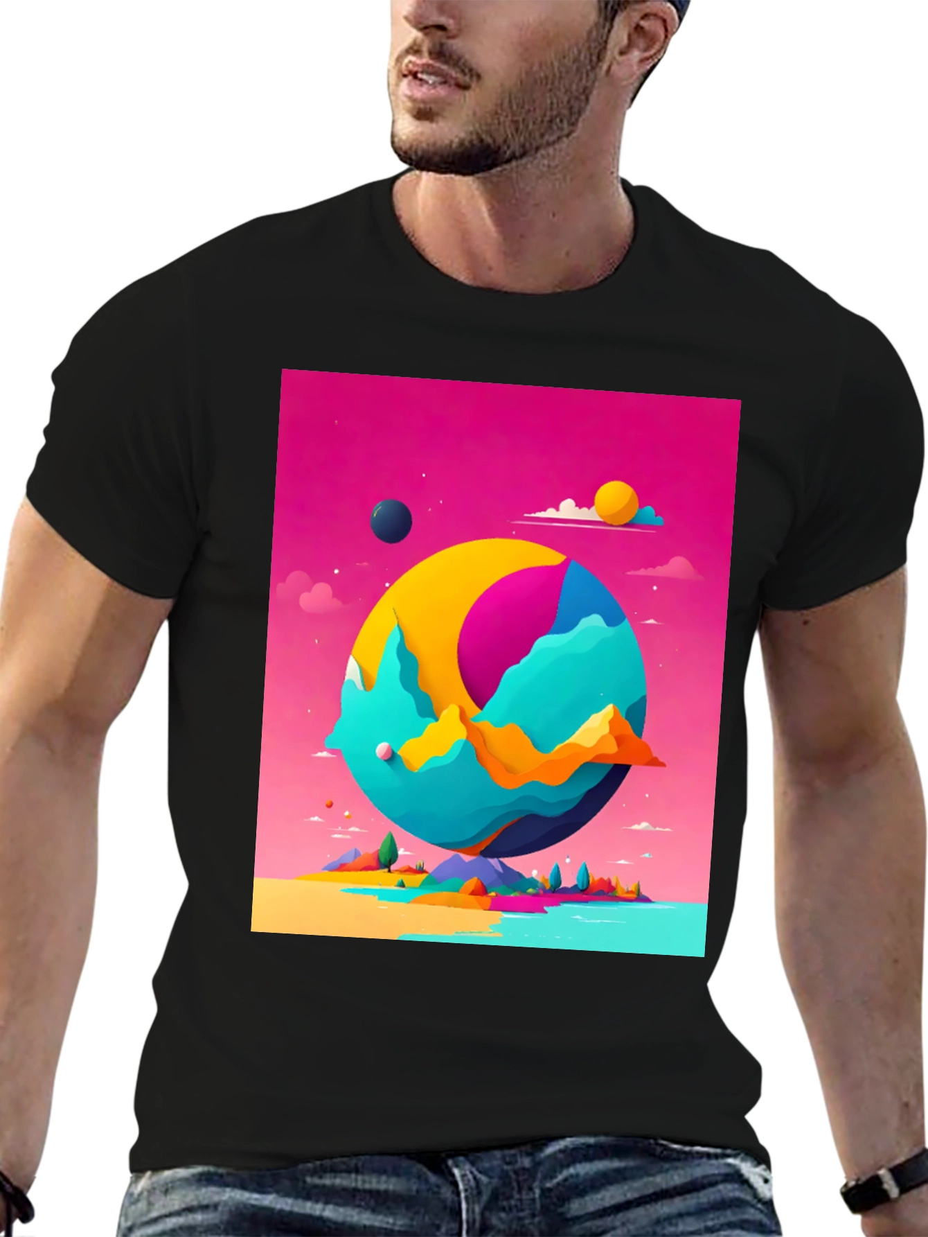Abstract World Graphic Tee - Black Cotton