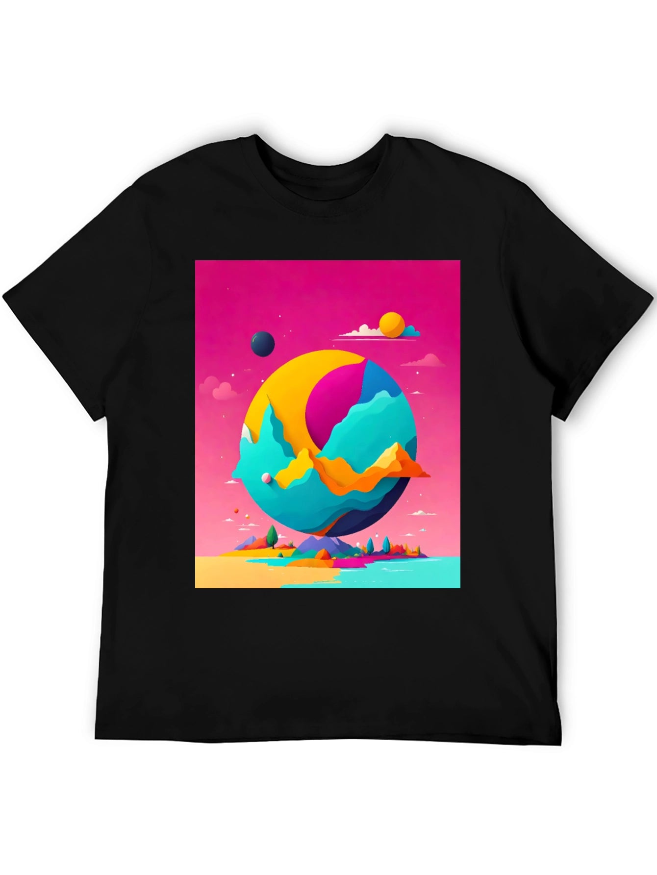 Abstract World Graphic Tee - Black Cotton