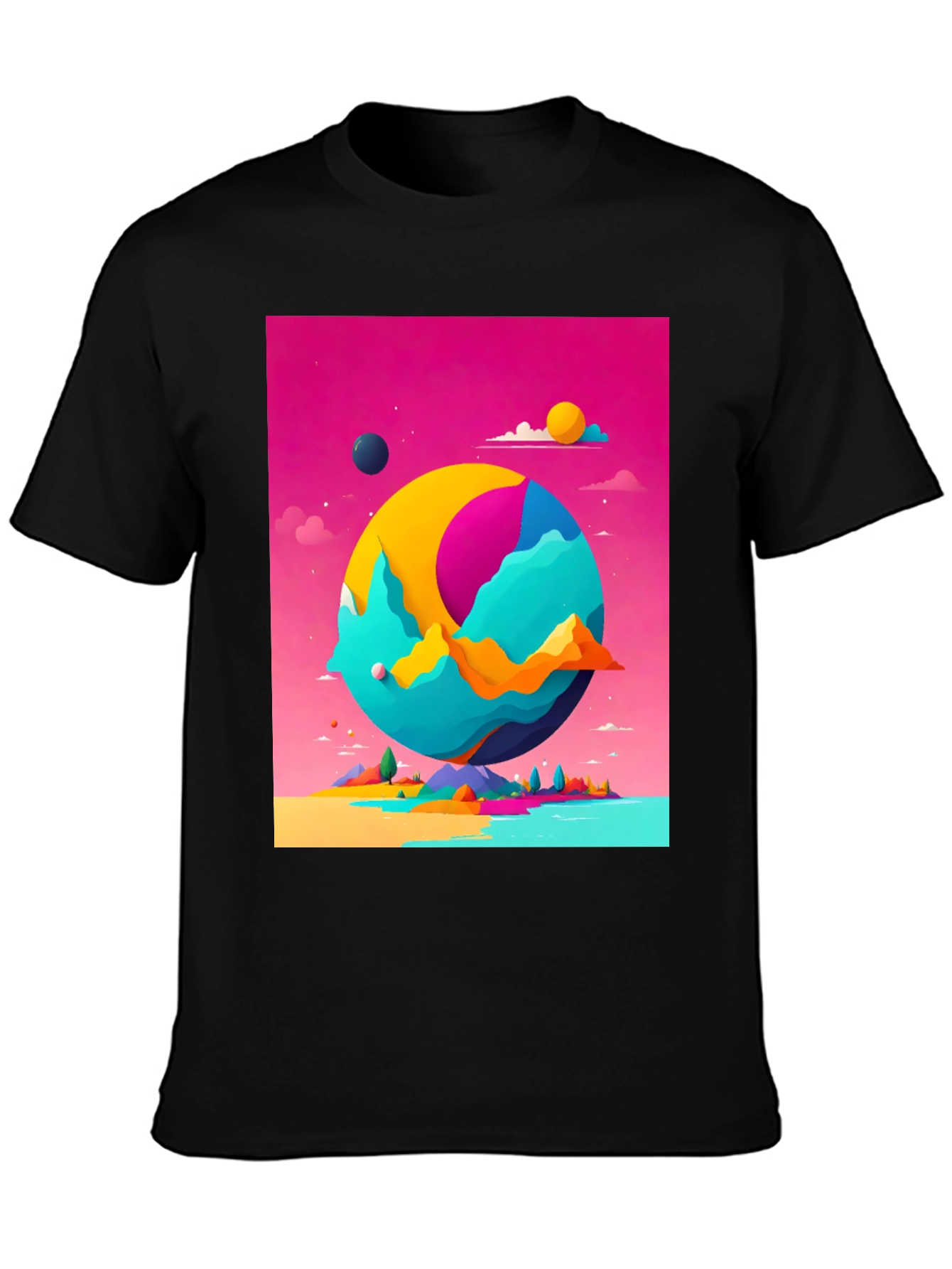 Abstract World Graphic Tee - Black Cotton