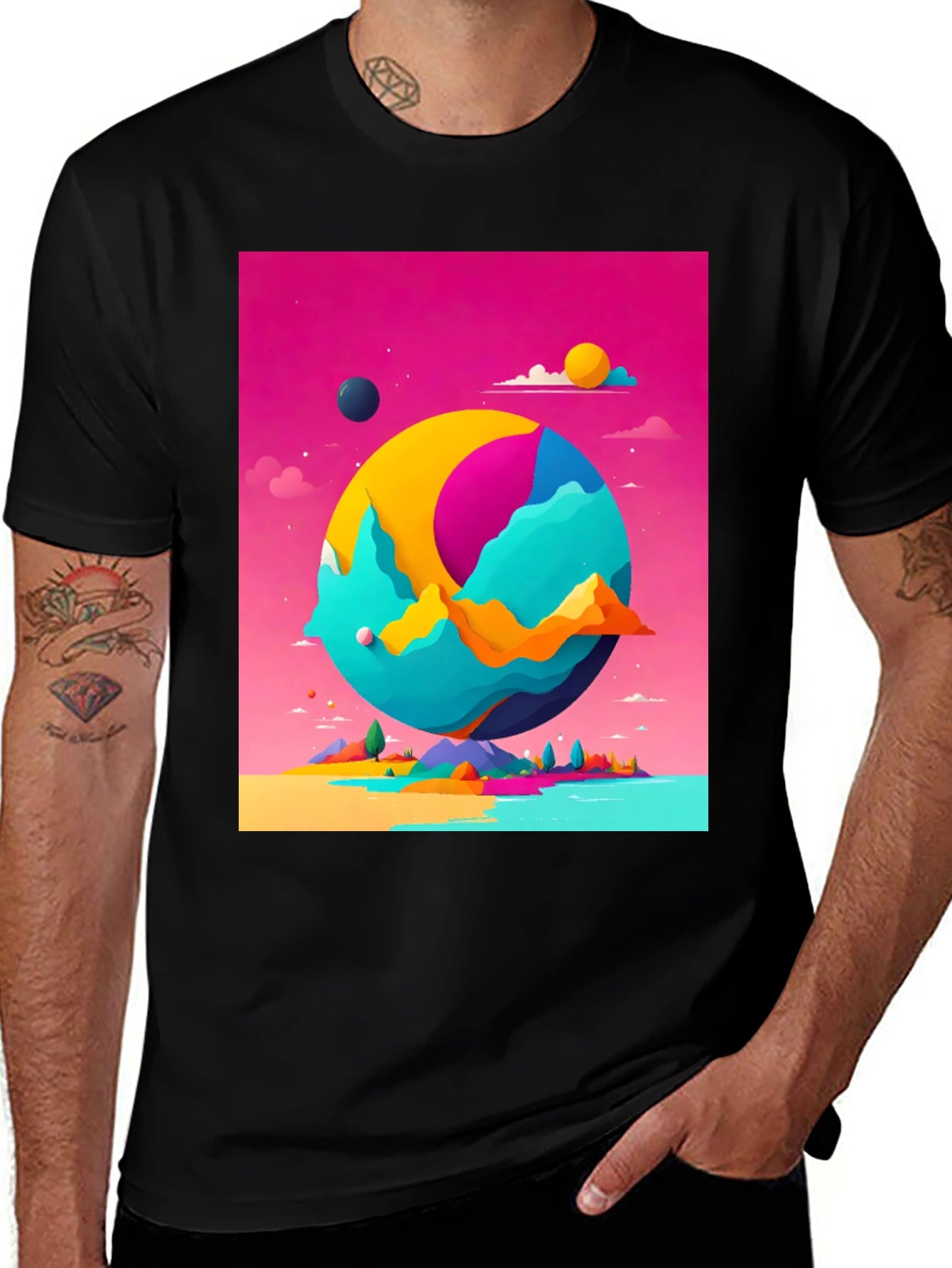 Abstract World Graphic Tee - Black Cotton