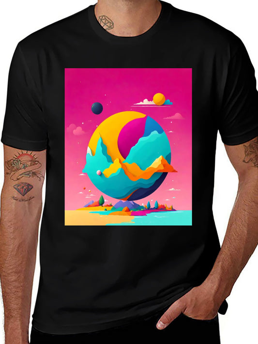 Abstract World Graphic Tee - Black Cotton