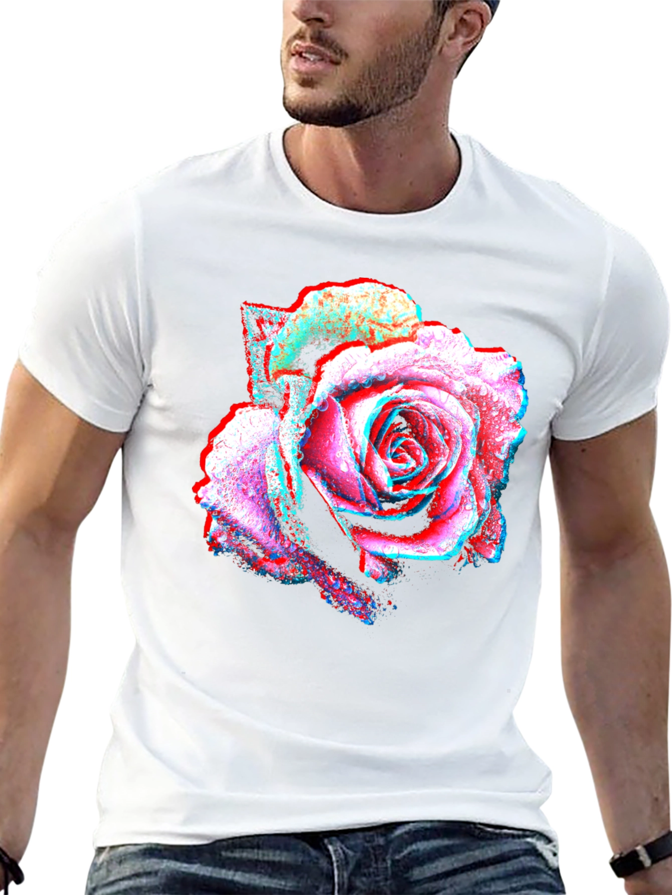 3D Rose Graphic Black T-Shirt