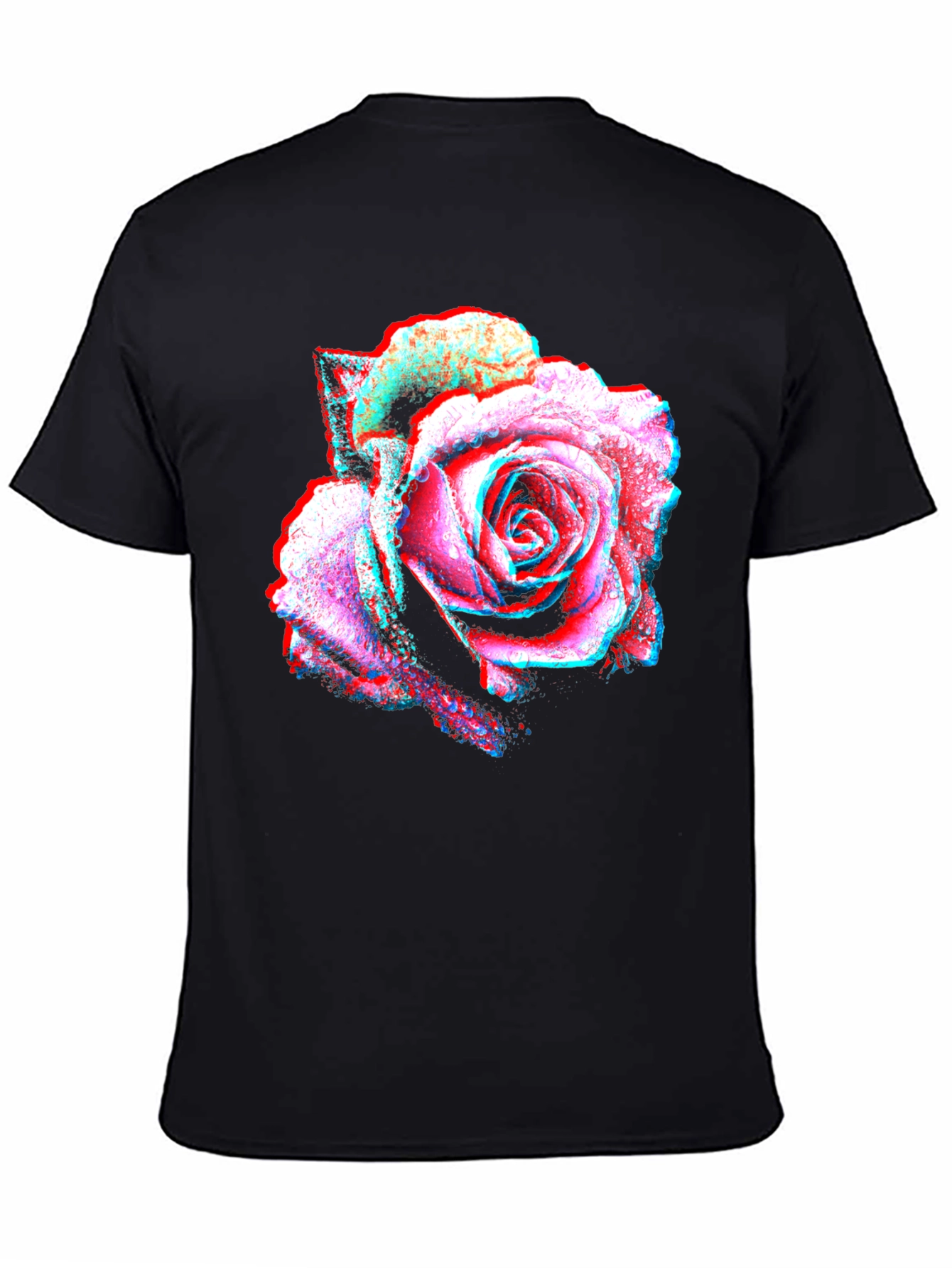 3D Rose Graphic Black T-Shirt