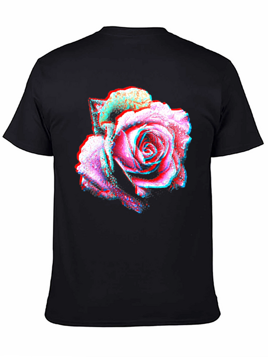 3D Rose Graphic Black T-Shirt
