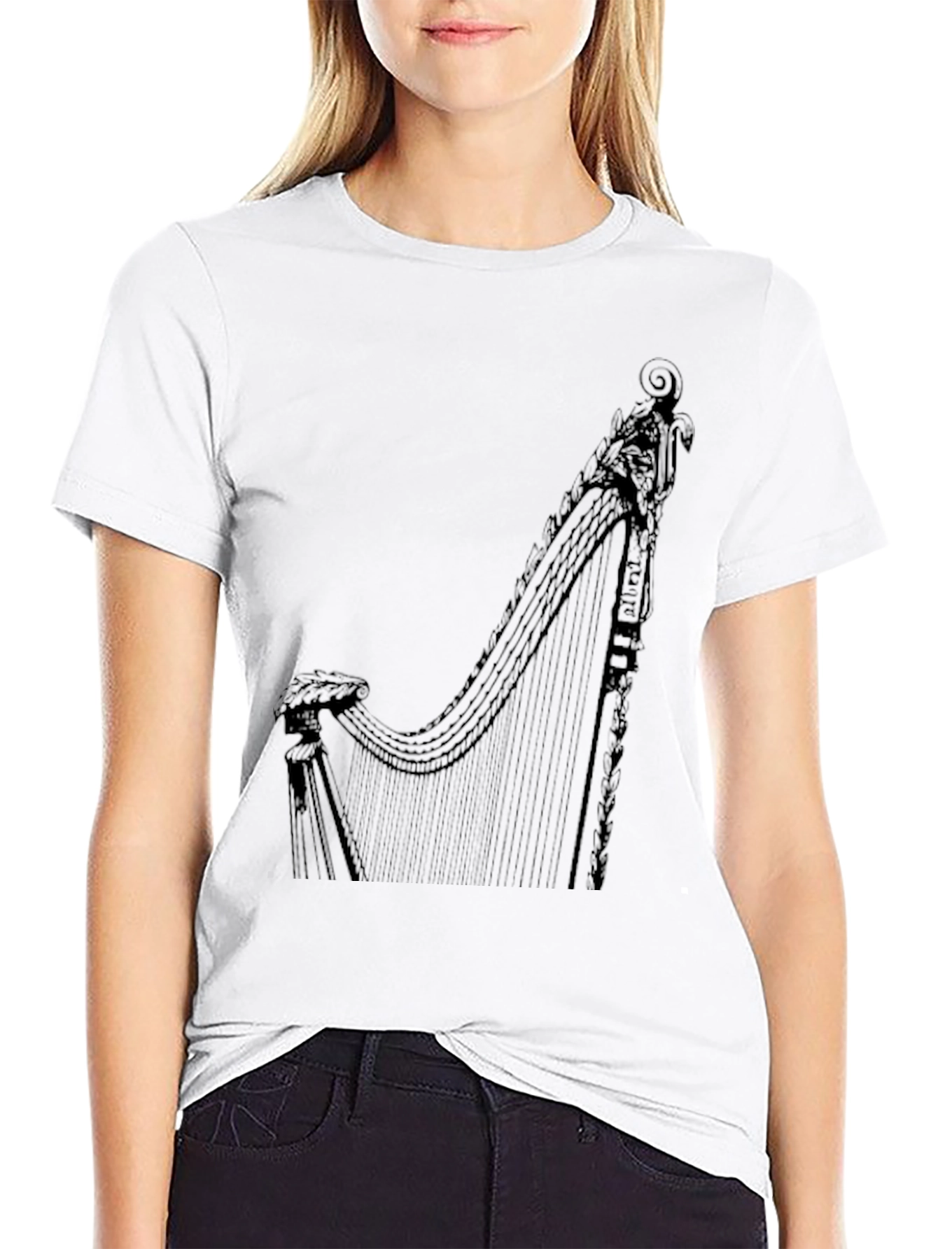Harp Graphic Black T-Shirt | Musician Style