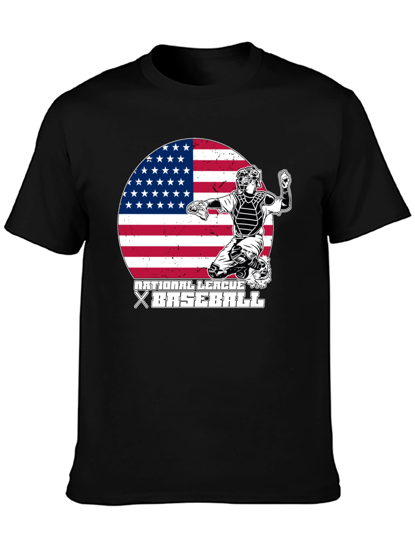 Baseball Catcher USA Flag Graphic T-Shirt