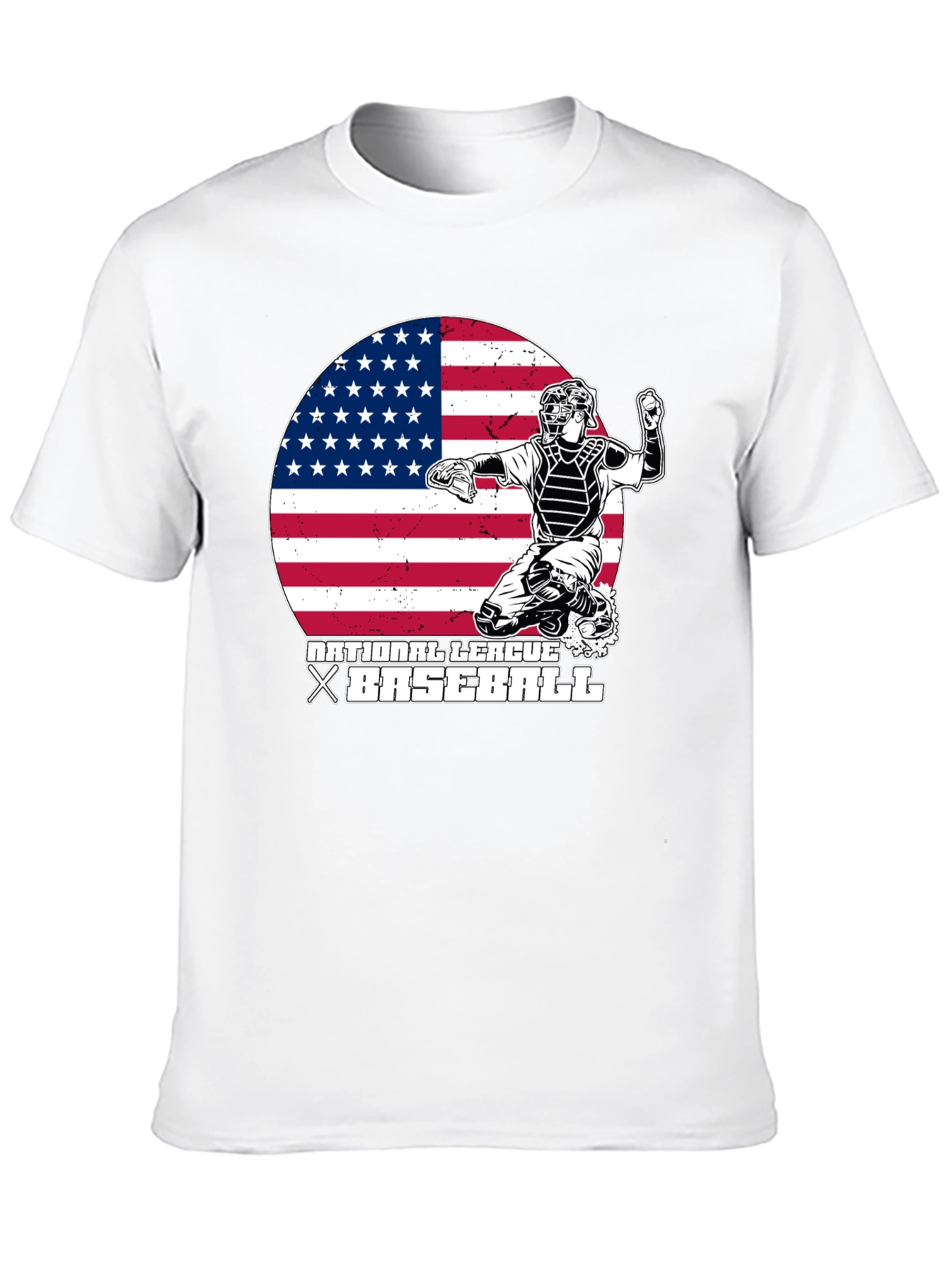 Baseball Catcher USA Flag Graphic T-Shirt