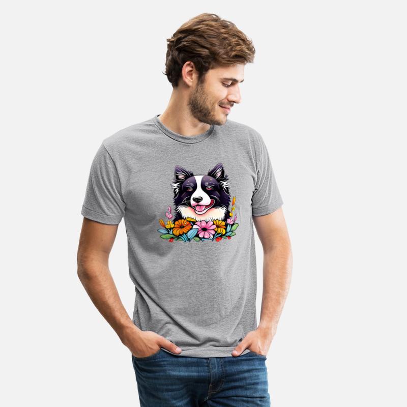 Happy Border Collie Flowers Design