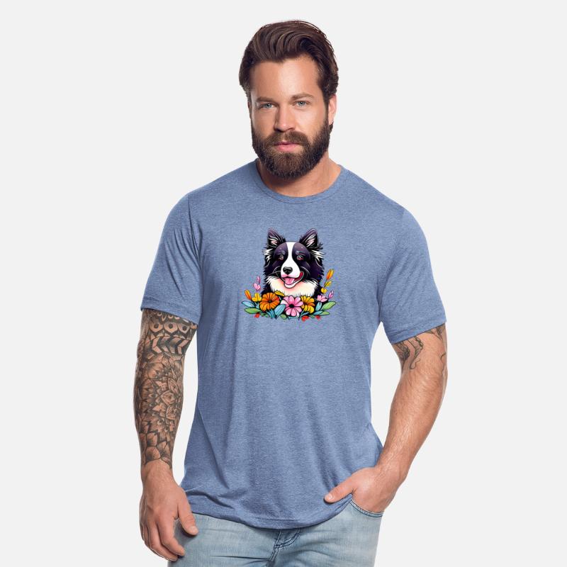Happy Border Collie Flowers Design